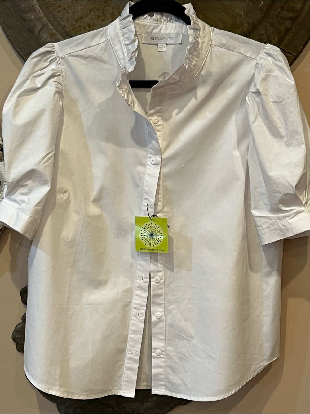 Sugarlips White Ruffle Collar Puff Sleeve Blouse ladies NWT